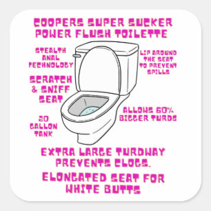 Cooper's Super-Saucker-Toilette Quadratischer Aufkleber
