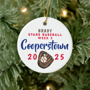 Cooperstown NY Baseball Fun Fakten Weihnachtsmannm Keramik Ornament