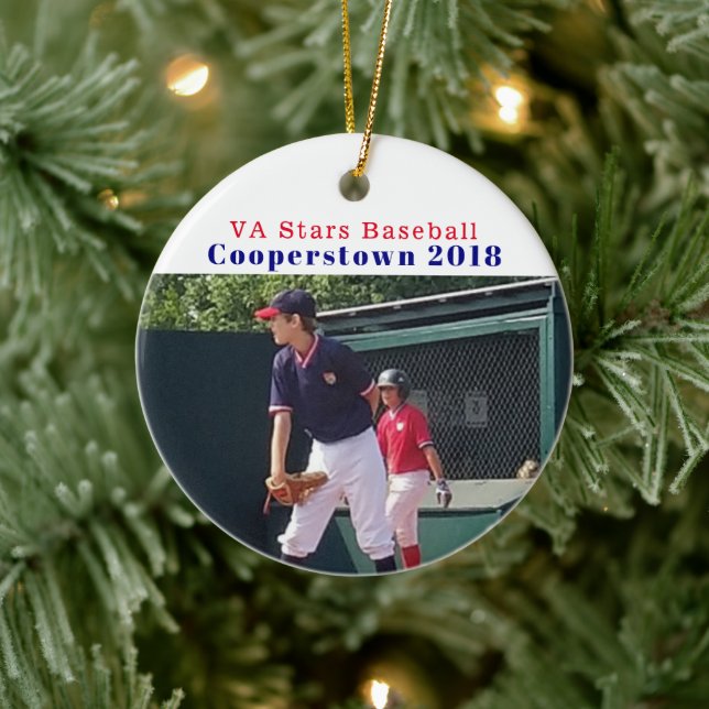 Cooperstown NY Baseball Player Foto Fun Erinnerung Keramik Ornament (Baum)