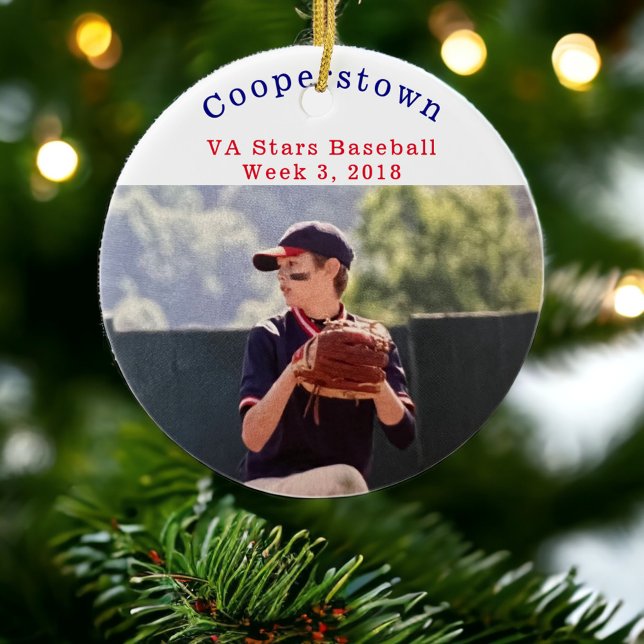 Cooperstown NY Baseball Player Foto Fun Week Keramik Ornament (Von Creator hochgeladen)