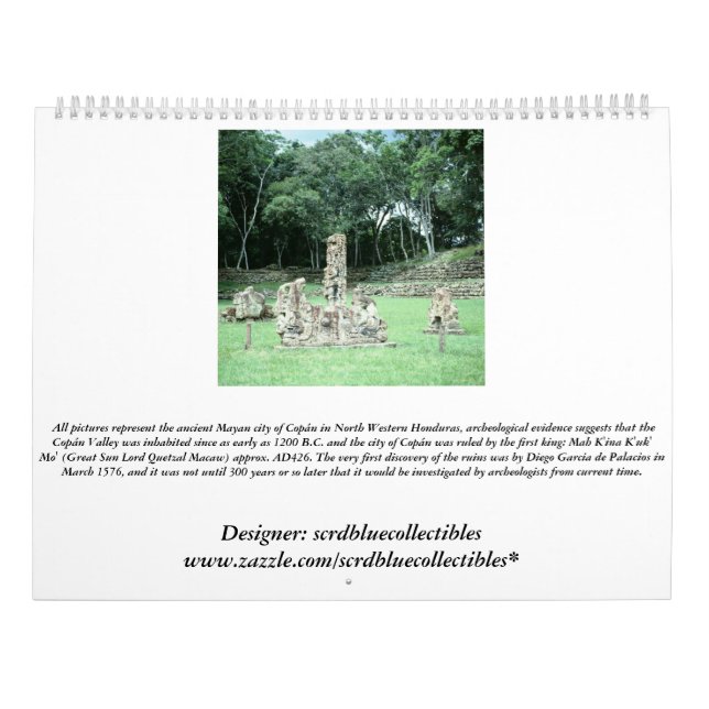 Copan Ancient Mayan Ruins Honduras Foto entworfen Kalender (Rückseite)