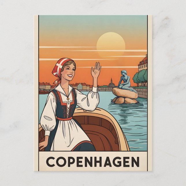 Copenhagen, Denmark vintage travel poster, Postkarte (Vorderseite)