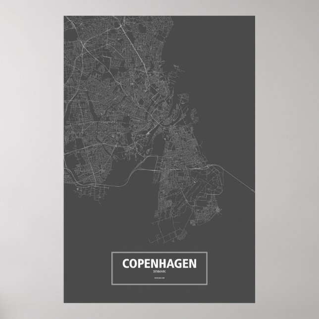 Copenhagen, Denmark (white on black) Poster (Vorne)