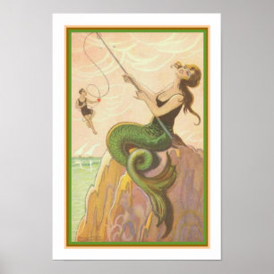 Copie CA 1928 d'art déco "de sirène de pêche"
