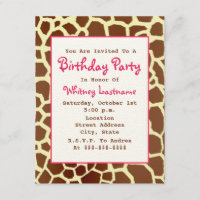 Copie de girafe et invitation rose de fête