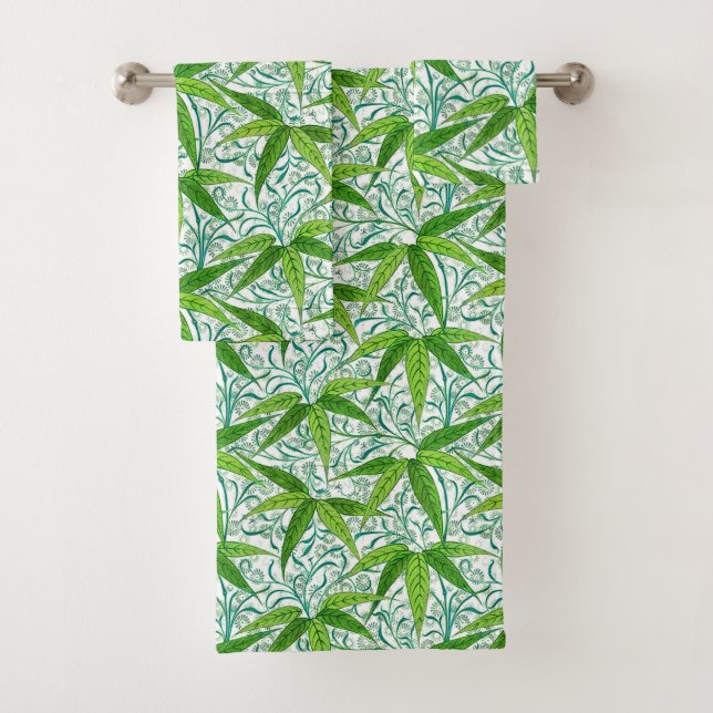 Copie en bambou, vert et blanc de William Morris (En situation)