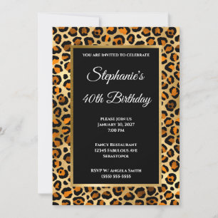 Copper Black und Gold Leopard Glam 40. Geburtstag Einladung