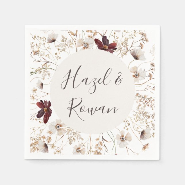 Copper Burgundy Wildblume Wedding Napkins Serviette (Vorderseite)