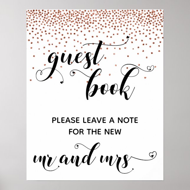 Copper Confetti Hearts Guest Book Empfang Signi Poster (Vorne)
