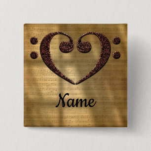 Copper Double Bass Clef Heart Customized Button