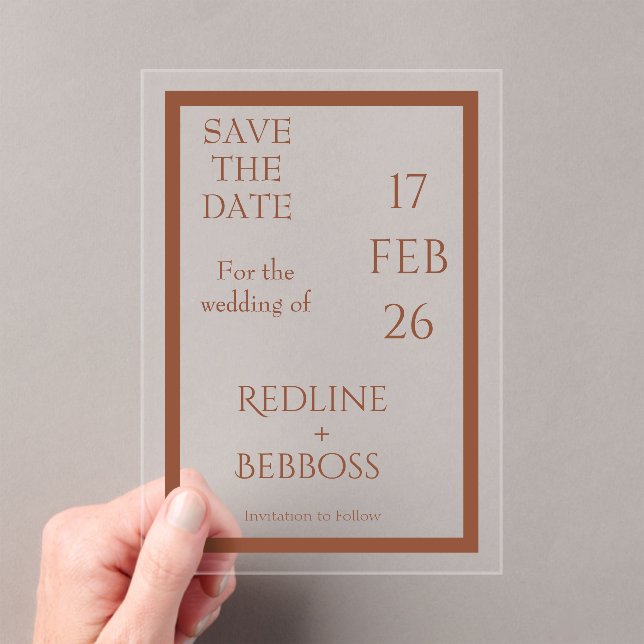Copper Elegant Modern Wedding Acryleinladungen (Insitu (Handheld))