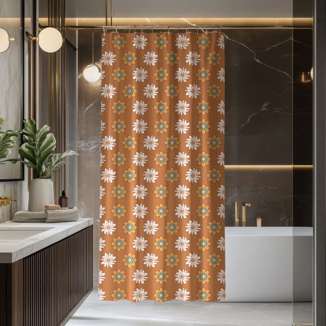 Copper Floral Curtain Pastel Boho Bathroom Duschvorhang (Copper Floral Curtain Pastel Boho Bathroom)