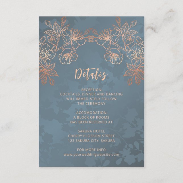 Copper Floral Line Art Dusty Blue Begleitkarte (Vorderseite)