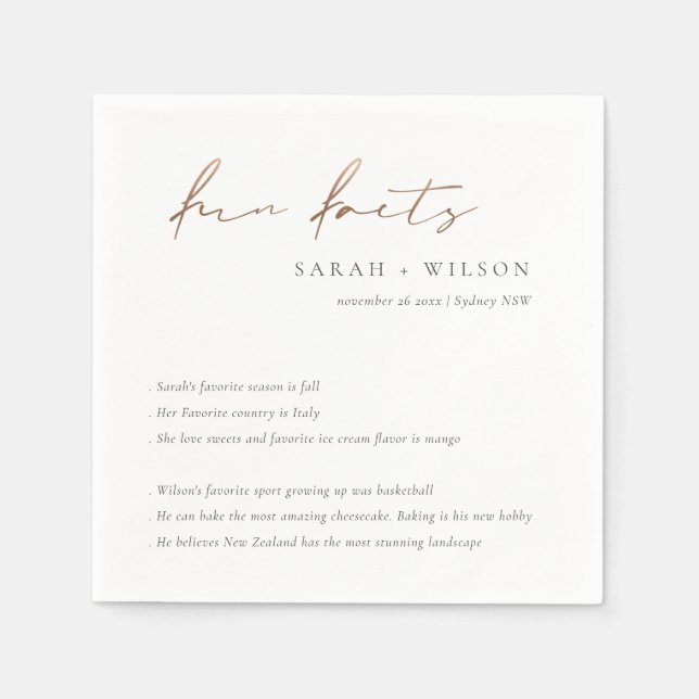 Copper Foil Script Schwarz-weiße Hochzeitsspass Fa Serviette (Vorderseite)