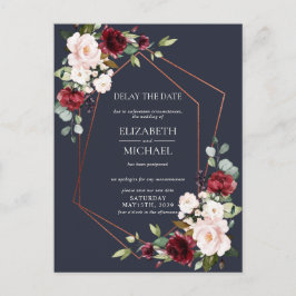 Copper Geometric Burgundy Blue Delay Datum Ankündigungspostkarte