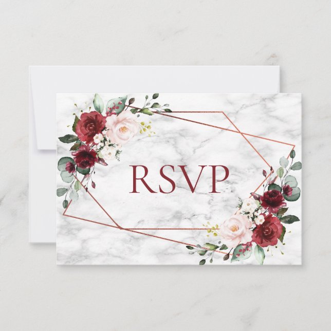 Copper Geometric Burgundy Marble Wedding RSVP (Vorderseite)