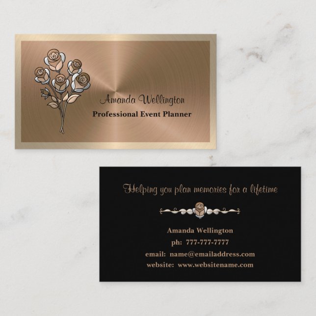 Copper & Gold Floral Event Planner Business Card Visitenkarte (Vorne/Hinten)