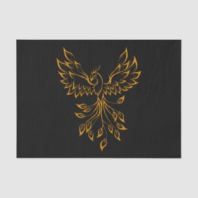 Copper Gold Phoenix steigt auf schwarz Seidenpapier (Vorderseite)