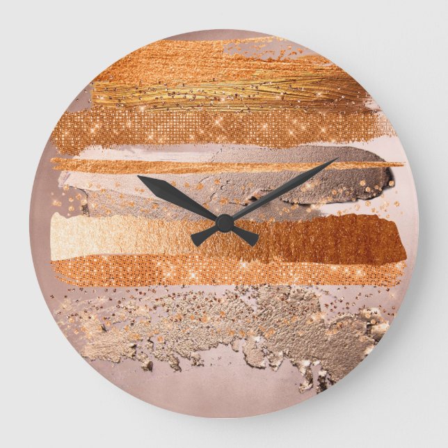 Copper Gold Strokes Glamour Texture Große Wanduhr (Vorderseite)