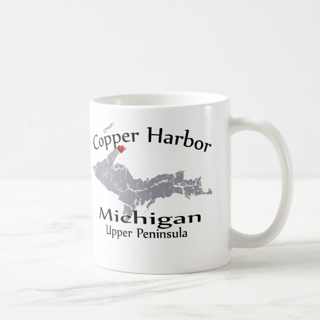 Copper Harbour Michigan Heart Map Conception Mug (Droite)