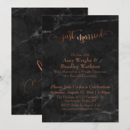 Copper Just Married Script over Black Marble Einladung