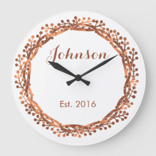 Copper-look berry wreath custom design große wanduhr