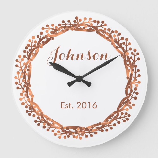 Copper-look berry wreath custom design große wanduhr (Vorderseite)