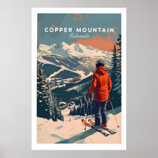 Copper Mountain Travel Poster Skiing Into Sunset 1