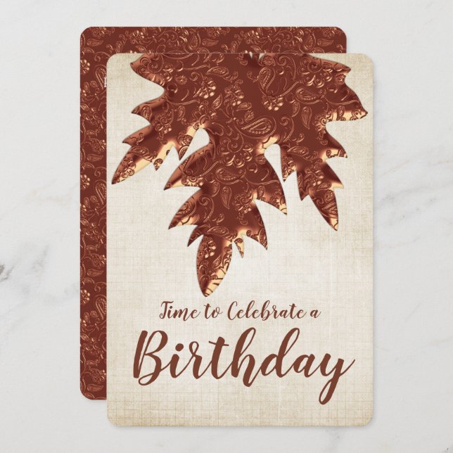 Copper Paisley Fall Saisonleaf Geburtstagspartei Einladung (Vorne/Hinten)