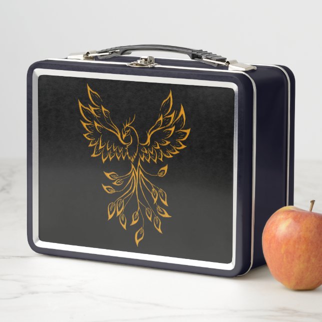 Copper Phoenix steigt auf schwarz Metall Brotdose (Beispiel)