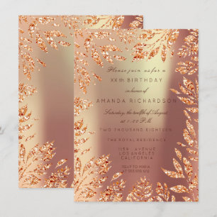 Copper Rose Gold Glitzer Blätter Florals Gerahmt Einladung