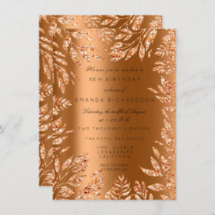 Copper Rose Gold Glitzer Leafs Florals Frame Glam Einladung