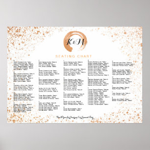 Copper Spray Wedding Seating Chart A-Z by name Poster