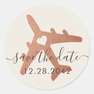 Copper Travel Theme Wedding Save the Date Runder Aufkleber