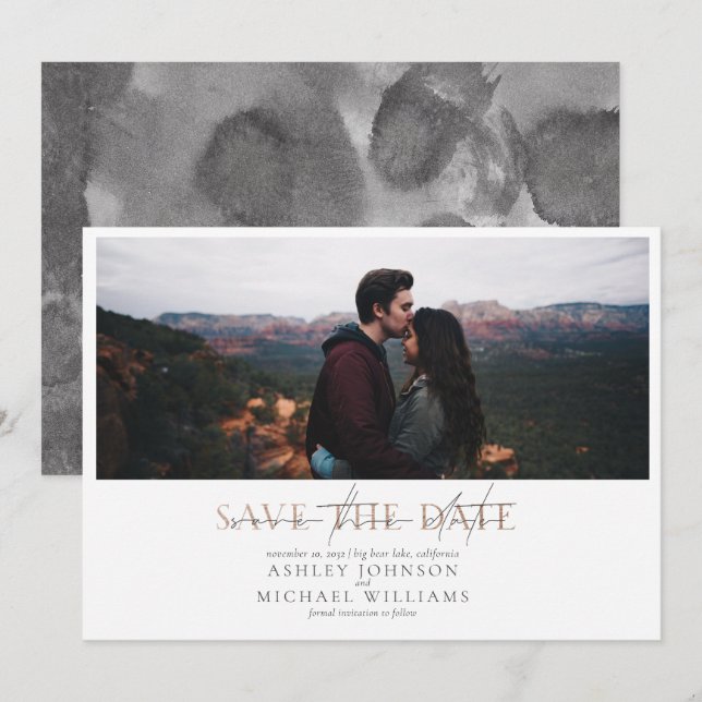 COPPER TYPOGRAPHY Foto Wedding Save the Date Einladung (Vorne/Hinten)