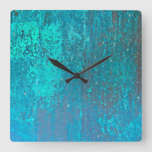 copper verdigris teal abstract modern art design quadratische wanduhr