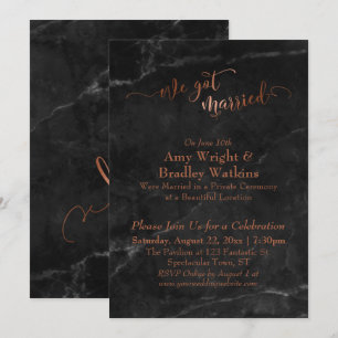 Copper We Got Married Script on Black Marble Einladung