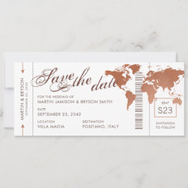 Copper World Map Boarding Pass Rett Date Card Ankündigung