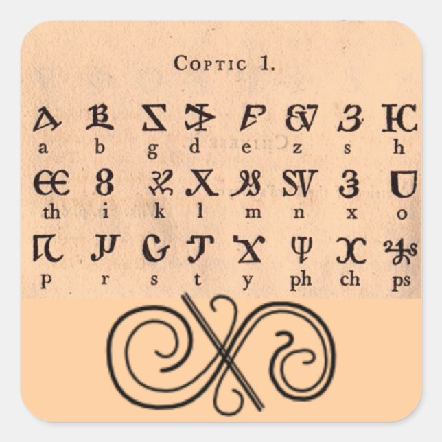 Coptic Alphabet Quadratischer Aufkleber (Vorderseite)
