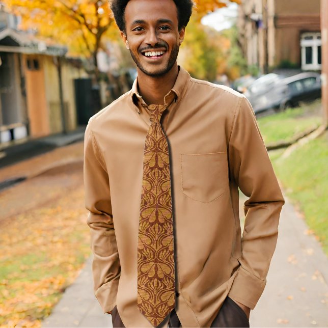 Coptic embroidery pattern  - Orange leaves Krawatte (Von Creator hochgeladen)