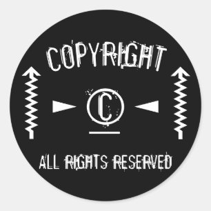 Copyright-Symbol für Schwarz-Weiß-Grunge Runder Aufkleber