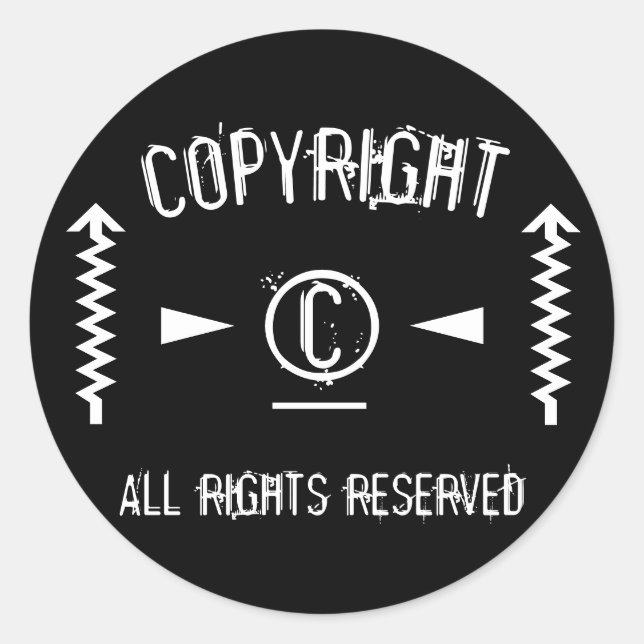 Copyright-Symbol für Schwarzweiß-Grunge Runder Aufkleber (Vorderseite)