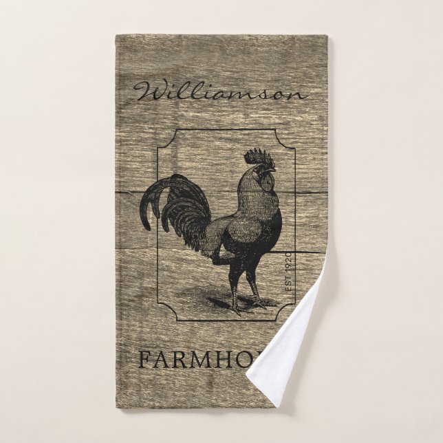 Coq de ferme rustique Nom de famille Grotte Bois (Serviette à main)