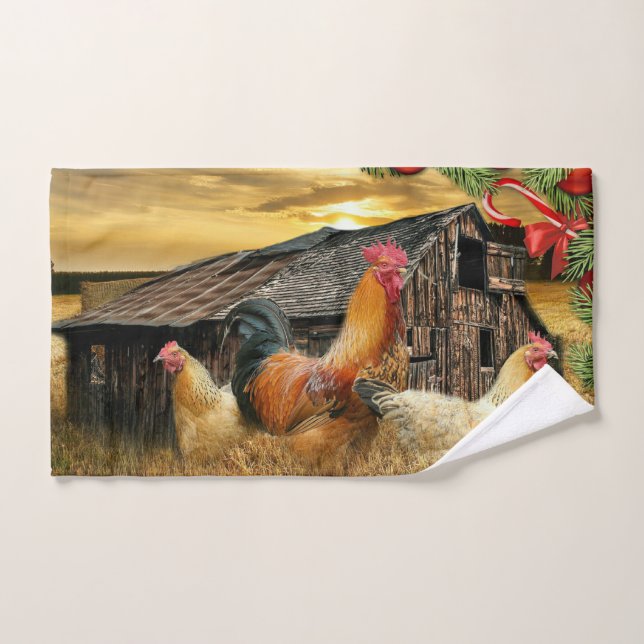 Coq de Noël Hen Barn Coop Farm (Serviette à main)