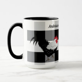 Coq noir blanc chèque café personnalisé Mug