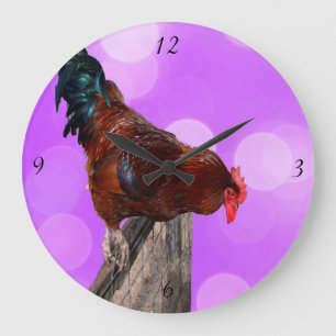 Coq Nosy Parker, Grand horloge murale rose.