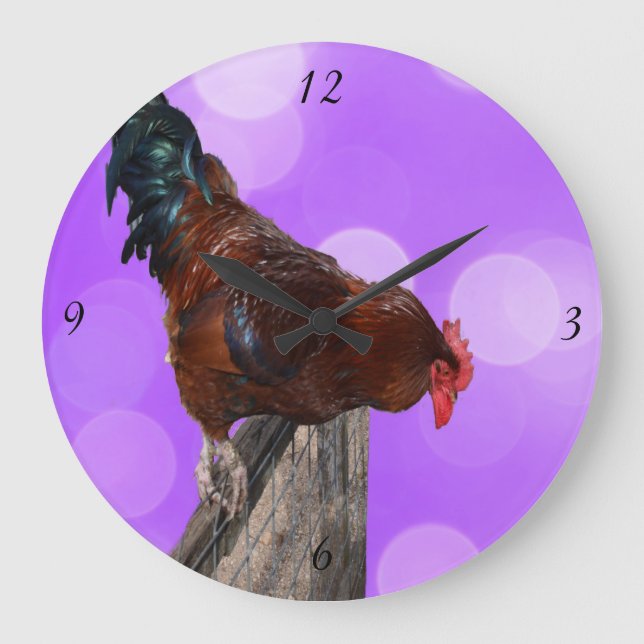 Coq Nosy Parker, Grand horloge murale rose. (Recto)