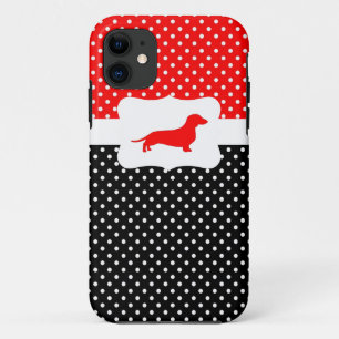 coque à points de la Polka rétro avec Dachshund
