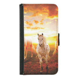 Coque Avec Portefeuille Pour Galaxy S5 Horses at sunset throw pillow
