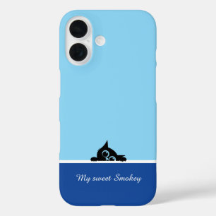 Coque bleue pour iPhone avec motif de chaton migno